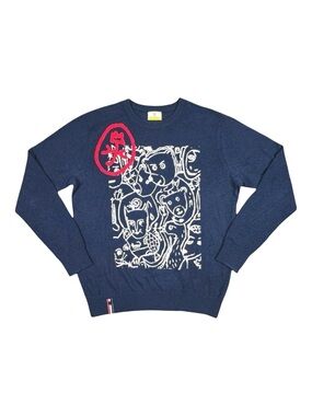 JC de Castelbajac Navy Graphic Print Crew Neck Sweater - Size Large (105)